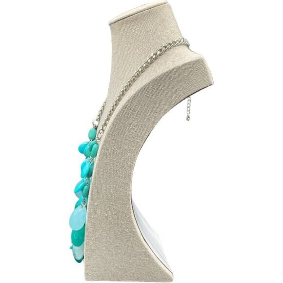 Layered Teardrop Stone Necklace With Silver Tone Chain Turquoise Accents - Picture 5 of 9